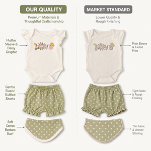 XIANGLIANG Set di <span class=keywords><strong>Abbigliamento</strong></span> Personalizzato per Neonata, Body con Margherite, Culotte e Bavaglino, Set 3 Pezzi 3-12M, Basso MOQ OEM - Product Image 4