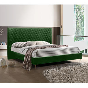 Lujoso juego de cama <span class=keywords><strong>imperial</strong></span> de diseño moderno, equipado con cabecero de terciopelo y Marco ancho de madera para uso en el dormitorio - Product Image 3
