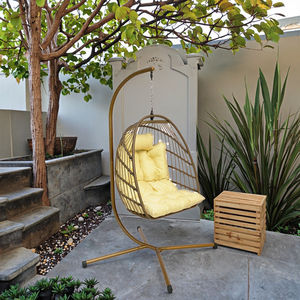 بيع بالجملة من المصنع كرسي حديث معلق على شكل شرفة كرسي بقرص بيض من الخيزران الهندي كرسي متأرجح مع حامل - Product Image 1