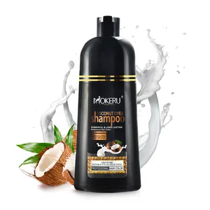 Private label 500ml magic black hair dye shampoo anti hair loss growth serum coconut oil dying cover white to black