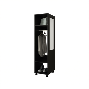 Armario Negro de 63 Pulgadas de Alto con 3 Estantes, 1 Espejo, 4 Ruedas y Puerta Corredera, Mueble Moderno para Dormitorio - Product Image 1