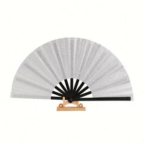 Eco-Friendly Painted 33cm Golden <b>Glitter</b> Kung Fu Tai Chi Design Bamboo Plastic Hand Fan for Square Dance Fitness Studio - Product Image 1