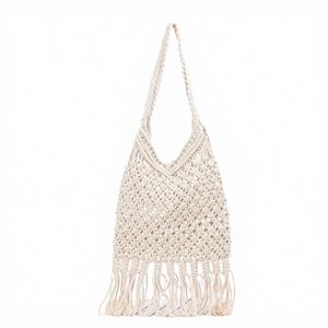 Sac fourre-tout décontracté unisexe vintage en gros, avec pompon, tissé à la main, ajouré, pour la plage, les vacances, à porter à l'épaule, pour Halloween, lavage à la main - Product Image 4