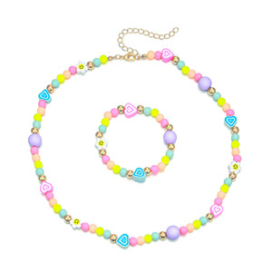 Set di Gioielli per Bambini all'Ingrosso, Braccialetto e Collana con Perline Acriliche Colorate a Forma di Cuore, Gioielli Fai-da-Te - Product Image 6