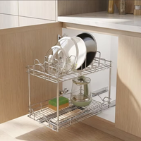 Support de rangement moderne à double niveau pour couvercles de casseroles, avec extension complète, organisateur de placard coulissant, rail coulissant et panier en fil métallique