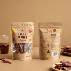 Bolsas de Papel Kraft Reutilizables y Reciclables con Cierre, Ventana Transparente e Impresión en Huecograbado para Empacar Carne Seca - Product Image 1