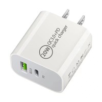 Chargeur rapide PD 20W pour téléphones mobiles avec ports Type-C/USB-A, compatible QC3.0 et PD