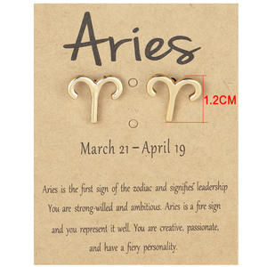 Vente en gros de boucles d'oreilles bijoux fantaisie boucles d'oreilles zodiaque 12 <span class=keywords><strong>horoscope</strong></span> zodiaque plaqué or - Product Image 6