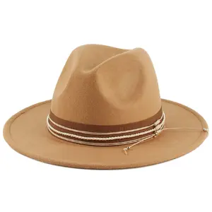 Шляпы федоры на заказ из шерсти и фетра, женские шляпы с плетеным украшением, оптовая продажа, шляпы федоры с широкими полями