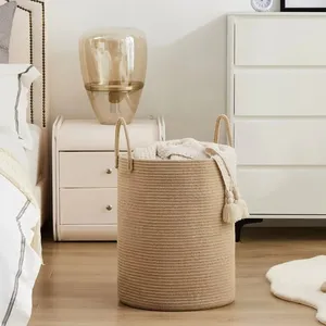 Cotton <b>Rope</b> Laundry <b>Basket</b> Tall Woven Hamper with Handles Foldable Decorative Storage for Clothes Kids' Toys Living Room Bedroom - Product Image 4