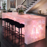 Dalles de marbre rose en cristal naturel, quartz rose, marbre translucide, design de comptoir en marbre rétroéclairé