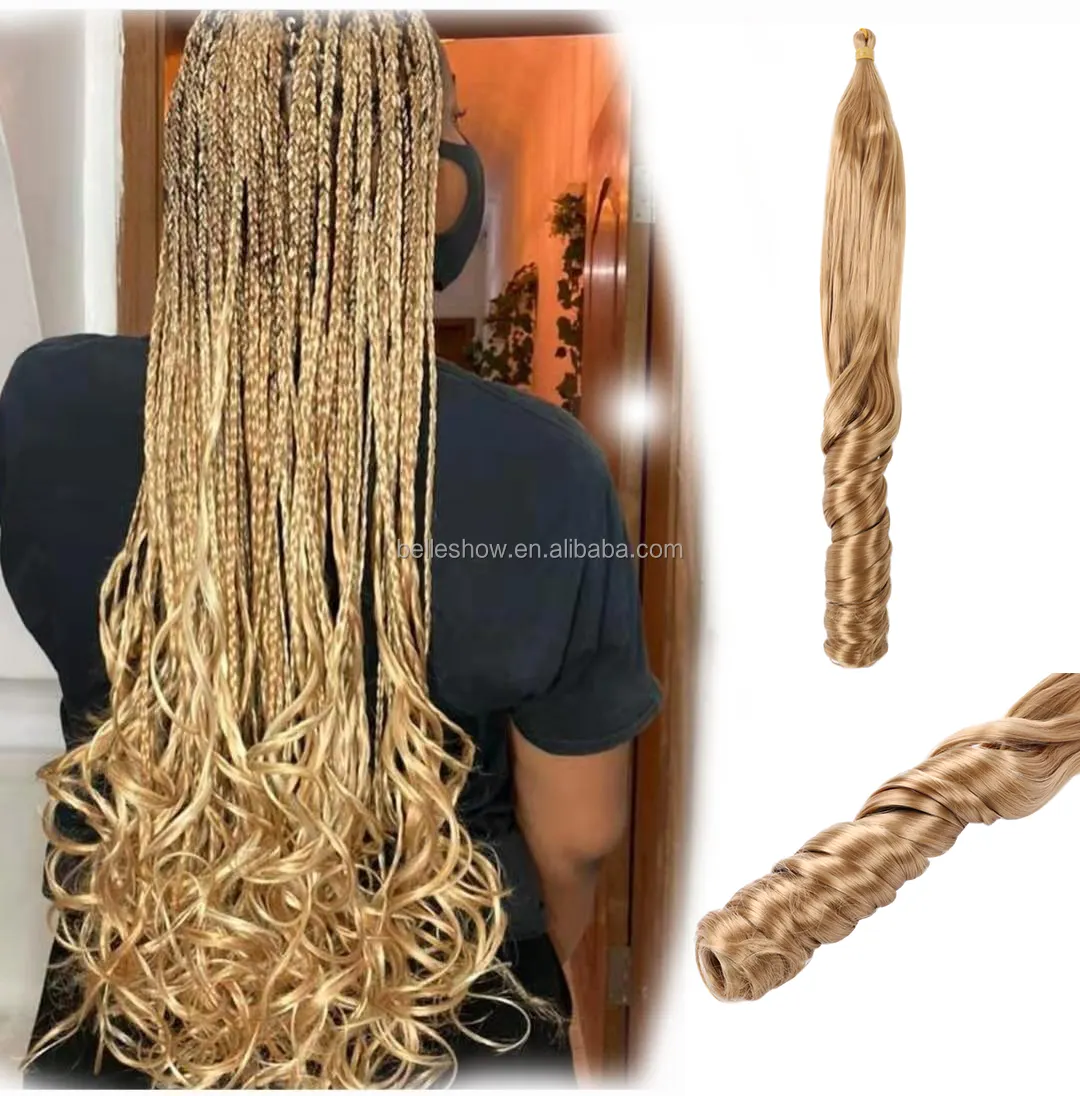 Penjualan laris ekstensi rambut kepang keriting Perancis kustom rambut keriting Spiral sambungan rambut kepang bergelombang sintetis