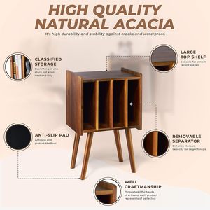 Wooden LP <strong>Record</strong> Player Stand 4 <strong>Cabinets</strong> Holds 100 Vinyls Metal Storage Holder Organizer Table Mid-Century Modern - Product Image 4