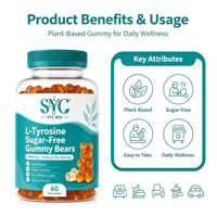 Gummies de L-Tyrosine 1000mg sans sucre, véganes, marque privée OEM, supplément énergétique pour adultes, pour le marché international à grande échelle