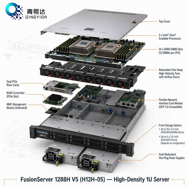 Brand New FusionServer 1288H V6/V7 1U Rack Server 8x2.5" SSD Drives GPU Dedicated Virtualization Network Device