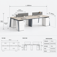 Bureau de travail modulaire moderne pour 4 personnes, charbon, avec pieds en A inclinés, écran acoustique et piedestals mobiles