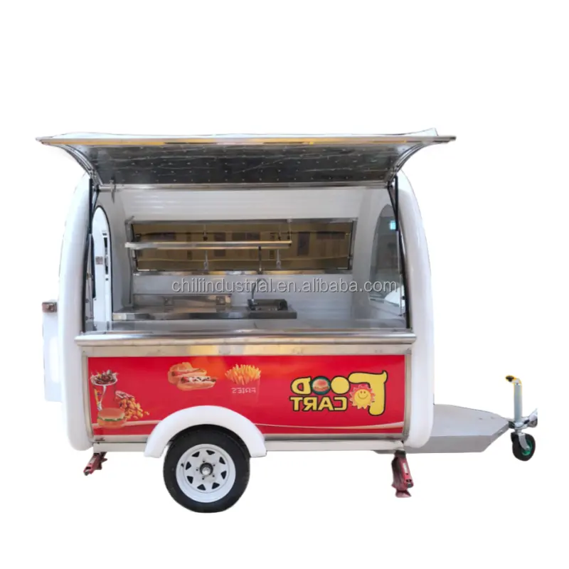 パークコマーシャルプッシュカートアイスクリームトロリーピザモバイルコーヒートレーラーストリートバーベキュー完全装備フードトラックキャラバン