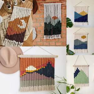 Tapiz Decorativo de Pared de Macramé Boho Tejido a Mano, de Algodón, con Diseño de Paisaje Montañoso Rectangular Grande y Colorido - Product Image 6