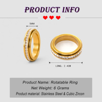 Bague rotative HOTWAY en acier inoxydable incrustée de zircone cubique, bijou tendance pour couple, cadeau pour homme et femme