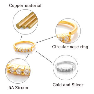 HENGSEN - Anillos de Nariz de Cobre Chapado en Oro con Incrustaciones de Flores y Circonitas Cúbicas para Mujer, <span class=keywords><strong>Piercing</strong></span> para la Nariz, Regalo para Fiestas - Product Image 2