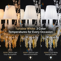 Lustre en cristal à 8 lumières avec abat-jour en tissu, télécommande réglable 3 couleurs pour salon, hôtel