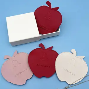 Atacado De Luxo Personalizado Mini Apple forma Folding Couro Jóias Embalagem Saco com relevo Logo