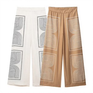 Pantalon droit respirant pour femme, coupe régulière, taille haute, décontracté, 100 % polyester, plissé devant, vente en gros OEM - Product Image 4