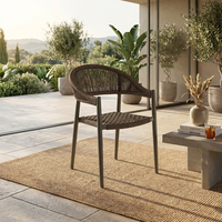 Chaise de salle à manger d'extérieur moderne en rotin PE tressé à la main, dossier incurvé, structure en acier thermolaqué, fauteuil de jardin, patio, parc, empilable