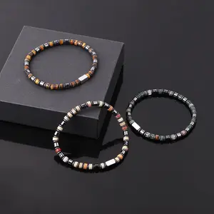 New Design Natural Stone Hematite Spacers Elastic Beaded Bracelet For Men JBS12607