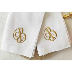 Grosir polos putih Linen katun Hemstitch tepi kustom Monogram bordir dan alami serbet tenun sederhana terlihat serbet kain