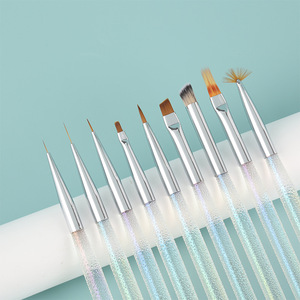 Ensemble de pinceaux pour nail art en poils synthétiques, pour dégradé, éventail, plat, liner, avec virole ondulée, pour la décoration au gel - Product Image 3