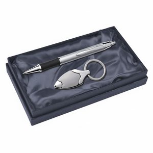 Set di penna a sfera e portachiavi Matt, confezionato in scatola regalo, finitura argento - Product Image 2