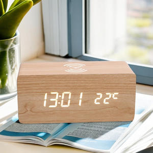10W Kablosuz Şarjlı LED Ahşap Çalar Saat, Cep Telefonu Şarjlı Ev Elektronik Saati - Product Image 5
