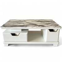 Table basse moderne en verre trempé noir, table basse en MDF noir et blanc avec tiroir pour salon