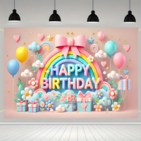 Bannière personnalisée Joyeux Anniversaire 5,9*3,6 pieds, décoration de ballons bleus et roses, toile de fond pour photographie d'anniversaire, pour fête d'anniversaire
