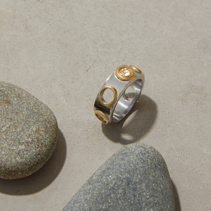 <b>Crystal</b> <b>Ring</b> For Women 18K Gold Stainless Steel Geometric Design Bezel Setting Everyday Wear - Product Image 2