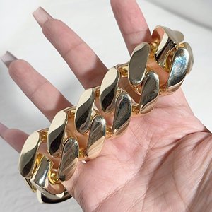 18k berlapis emas 30mm besar rantai Kuba gelang modis Kuba pria gelang emas kuningan Hip Hop perhiasan