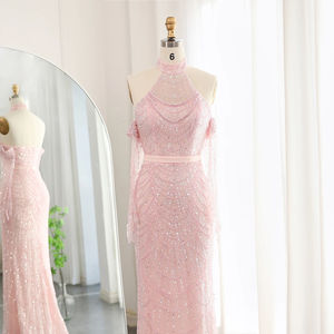 Jancember SZ289 seksi Halter kemer inciler kapalı omuz Mermaid akşam balo önlük - Product Image 5