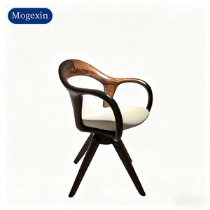 New Chinese Style Solid Wood Accent Chair Curved Armrest Leather Upholstered <b>Study</b> <b>Desk</b> Chair for Home Office - Product Image 6