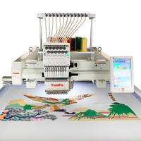 Machine à broder DDP à tête unique, 12/15 aiguilles, zone de travail 1200*400mm, pour casquettes, t-shirts, broderie plate, machine à broder informatisée