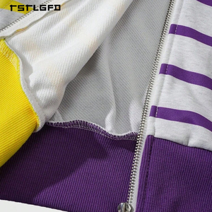 Sudadera con capucha Y2K a rayas bordada con cremallera, mangas con pedrería y estampado de llamas, corte regular, 100% algodón, marca de moda de etiqueta privada - Product Image 4