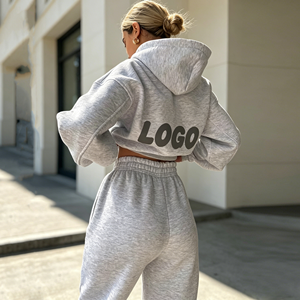 Conjunto de Sudadera Corta con Estampado Personalizado <span class=keywords><strong>para</strong></span> Mujer, Chándal de Alta Calidad con Doble Cremallera, Conjunto de <span class=keywords><strong>Dos</strong></span> Piezas con Pantalones Deportivos - Product Image 1