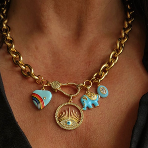 Collar de Cadena Cubana BD-C1630, Collar de Ojo Turco de Alta Calidad, Bonito Diseño de Corazón de Elefante Azul para Mujer - Product Image 1