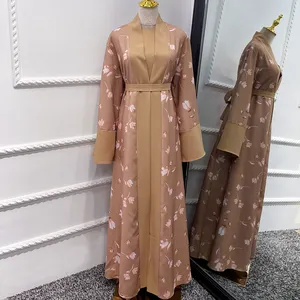 Vestido de abaya muçulmano com estampa floral de 2 peças para mulheres, cardigã aberto OEM Ropa Islamica Dubai