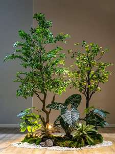 Grande composition florale artificielle de style camping avec plantes vertes et arbre forgé - Product Image 5