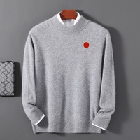 Pull-over Homme 100% Laine Automne Classique avec Logo Brodé Respirant 12GG Style Plat Simple Polyvalent Col Semi-haut Vente en Gros