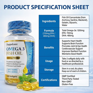Huile de poisson <span class=keywords><strong>Omega</strong></span> <span class=keywords><strong>3</strong></span> 2000mg EPA 720mg DHA 480mg Gélules triple force Vieillissement sain pour senior Cœur Articulation - Product Image 4
