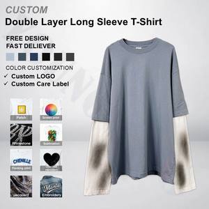 Camiseta de Manga Larga con Estampado Digital, Corte Cuadrado, Estilo Urbano, Efecto Deslavado al Sol, Doble Capa - Product Image 1