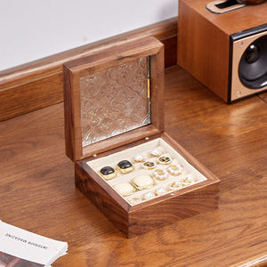 Furun Solid Wood Jewelry Box Rectangle Elegant Floral Pattern <b>Storage</b> Display Rack For <b>Rings</b> And Jewelry - Product Image 1