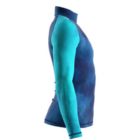 Maillot de bain Rash Guard pour homme à manches longues raglan, protection UV, col montant, pour la natation et le surf, bleu turquoise aquarelle